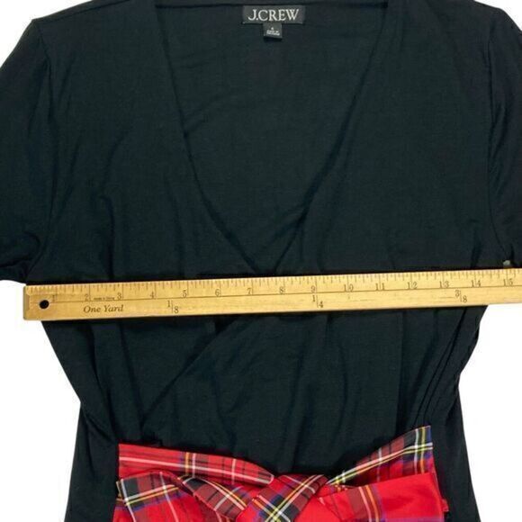 J. Crew Top Womens Size Small Black Long Sleeve Wrap Plaid Tie Holiday Pullover - Picture 12 of 16